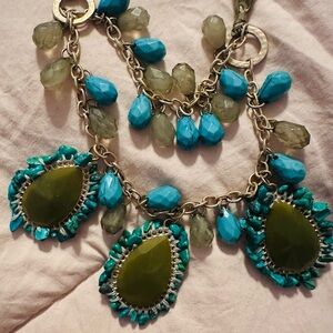 NEW JCrew Army Green/ Turquoise Stone Ribbon Necklace!
